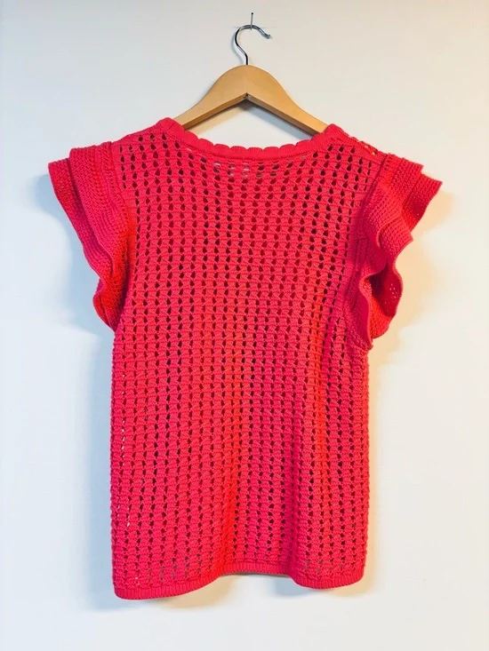 Gap Crochet Flutter Sleeve Coral Scalloped Sweater Tank Small - Picture 7 of 7